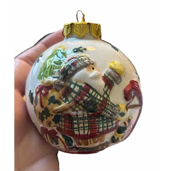 Debbie Mumm Santa Christmas Tree Ornament Ceramic sledding - Picture 2 of 5